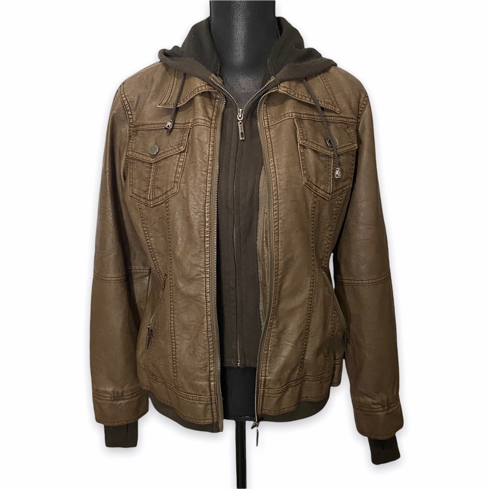 Made by Johnny Faux Leather Jacket Large Brown